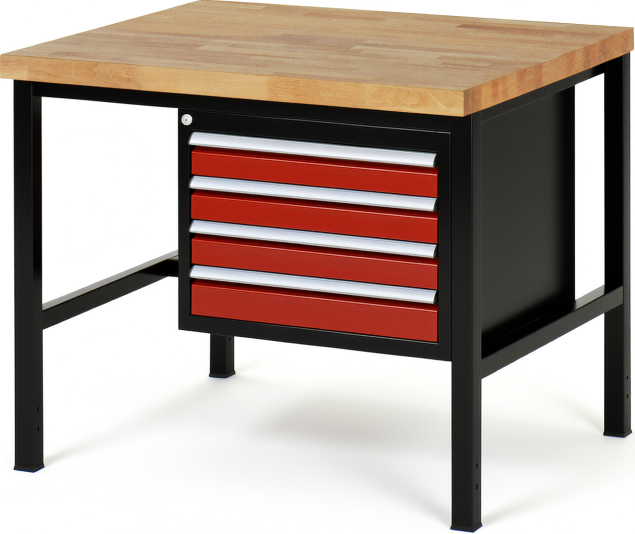 RAU Werkbank schwarz - rot - Breite 100 cm - Tiefe 90 cm - Höhe 104 cm - Buche-Massiv Arbeitsplatte 40 mm