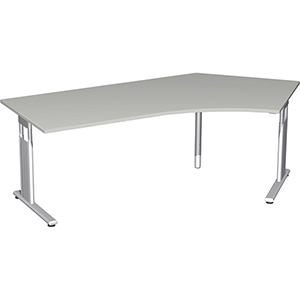 PC-Schreibtisch, BxTxH 2166x1131x680-820 mm, rechts 800 mm, höhenverstellbar, Platte lichtgrau, C-Fuß-Gestell silber