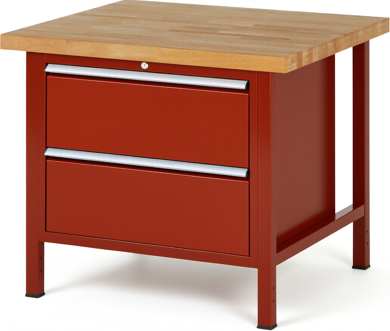 Werkbank Modell 8255 rot, BxTxH 1000x900x840 mm,  Buche-Massiv Arbeitsplatte 40 mm,  2 Schubladen mit  Vollauszug 100 % und  SoftClosing