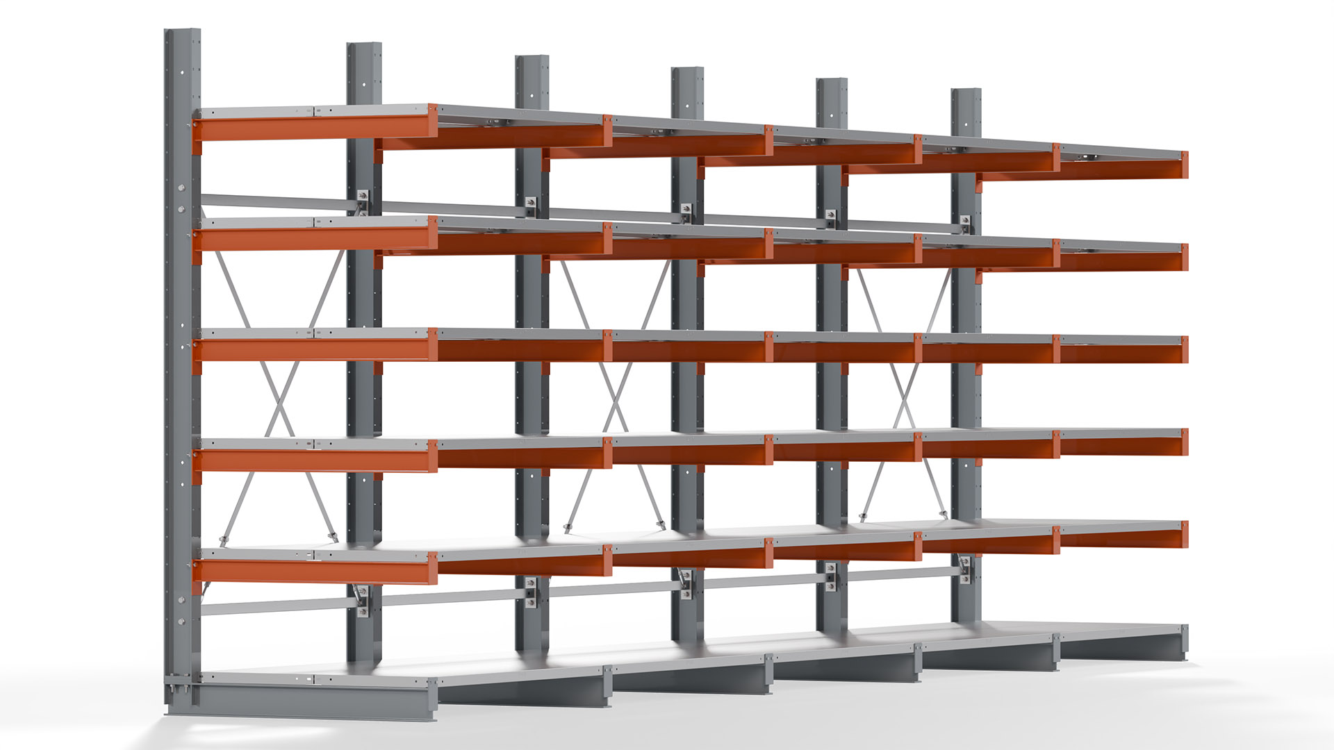 Kragarmregal KARL basic - lackiert - Breite: 640 cm - Höhe: 250 cm - Tiefe: 100 cm - Traglast je Kragarm: 450 kg - einseitig