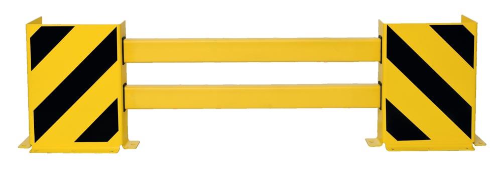 Hybrid-Regalschutz-Planken-Set, für Einfachregalreihe, Innenbereich, einstellbar von 900-1300 mm, beschichtet in gelb, mit schwarzen Streifen