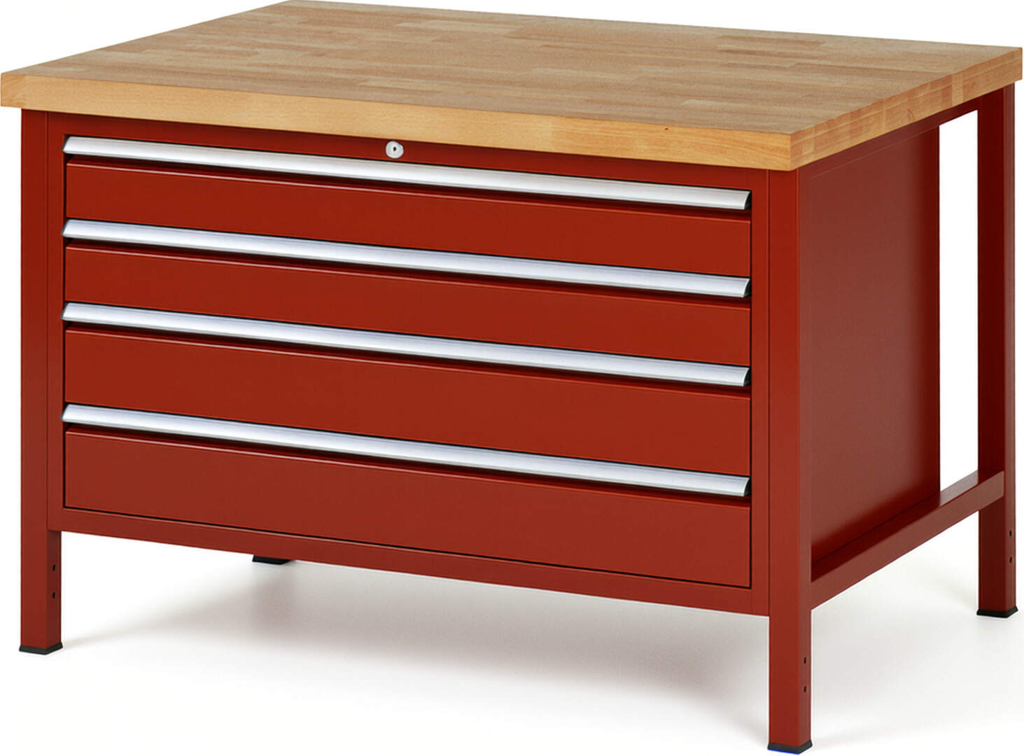 Werkbank Modell 8362 rot, BxTxH 1250x900x840-1040 mm,  Buche-Massiv Arbeitsplatte 40 mm,  4 Schubladen mit  Auszug 90 %