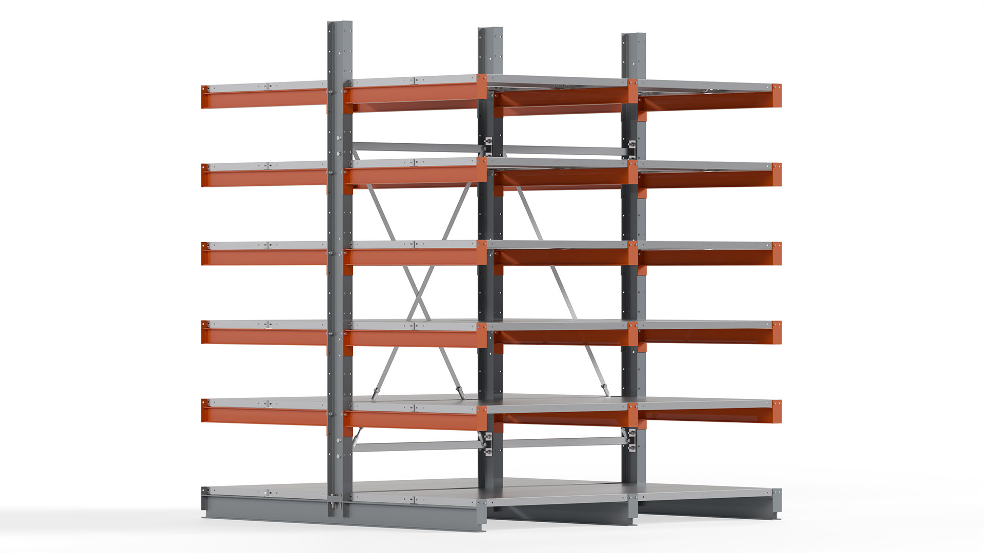 Kragarmregal KARL basic - lackiert - Breite: 200 cm - Höhe: 250 cm - Tiefe: 100 cm - Traglast je Kragarm: 450 kg - beidseitig