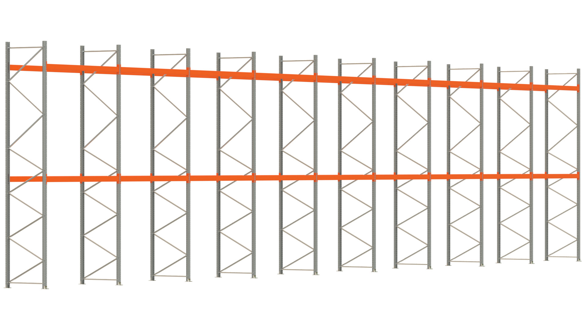 Palettenregal ARTUS - Breite 2515 cm - Höhe 550 cm - Tiefe 110 cm - Fachlast 3000 kg - 81 Palettenstellplätze