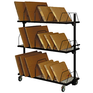 Kartonagenmagazin, fahrbar, 3 Ebenen für ca. 300 Kartons, mit Schiebegriff, BxTxH 1015x600x1860 mm