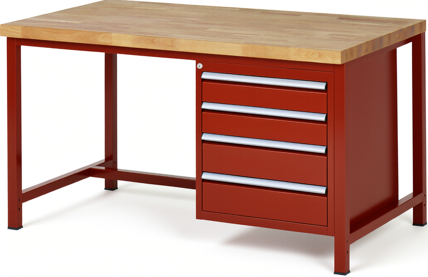 Werkbank Modell 8162 rot, BxTxH 1500x900x840-1040 mm,  Buche-Massiv Arbeitsplatte 40 mm,  4 Schubladen mit  Auszug 90 %