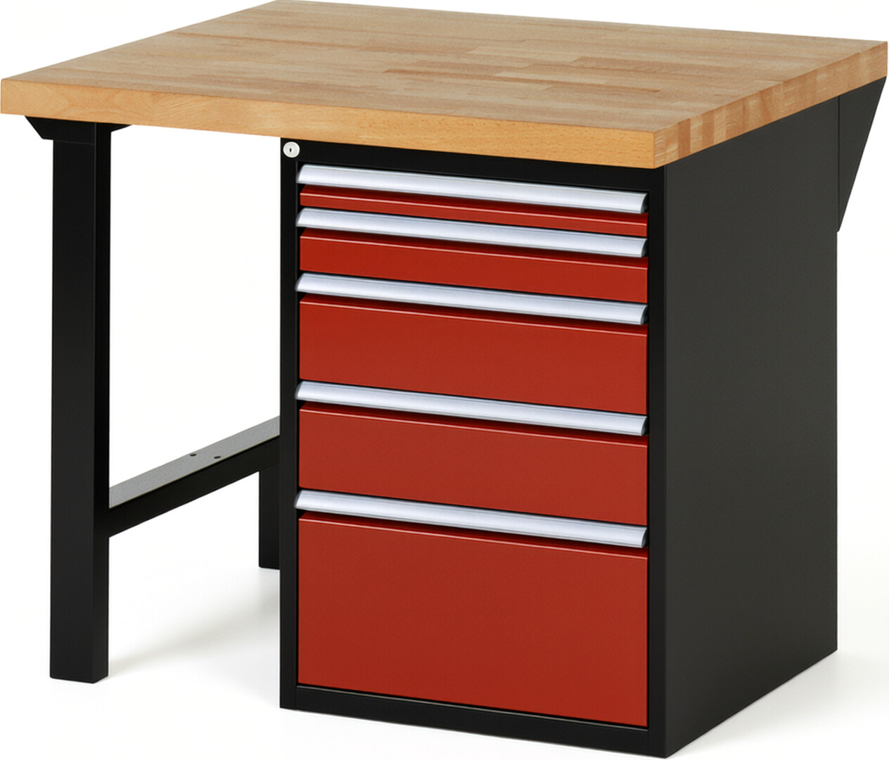 RAU Werkbank schwarz - rot - Breite 100 cm - Tiefe 90 cm - Höhe 89 cm - Buche-Massiv Arbeitsplatte 40 mm