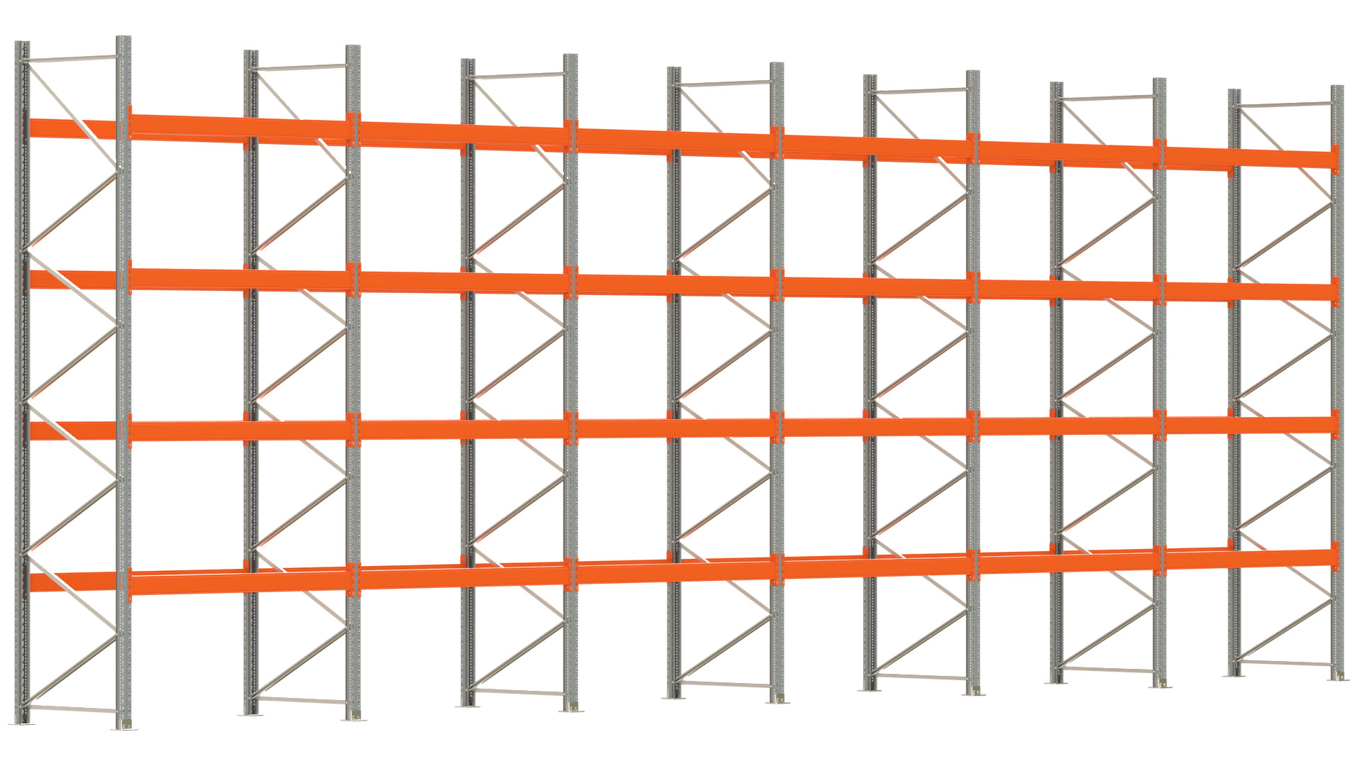 Palettenregal ARTUS - Breite 1199,5 cm - Höhe 450 cm - Tiefe 110 cm - Fachlast 2000 kg - 60 Palettenstellplätze