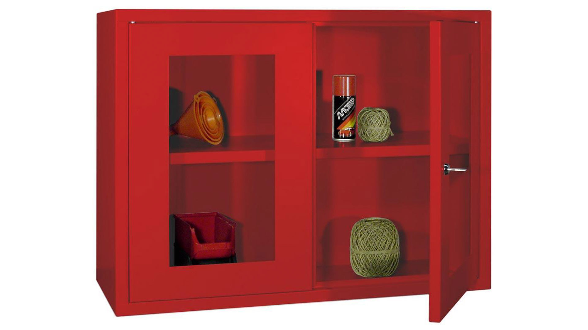 Hängeschrank aus Stahl - 2 Sichtfenstertüren - 600x800x300 mm (HxBxT) - feuerrot