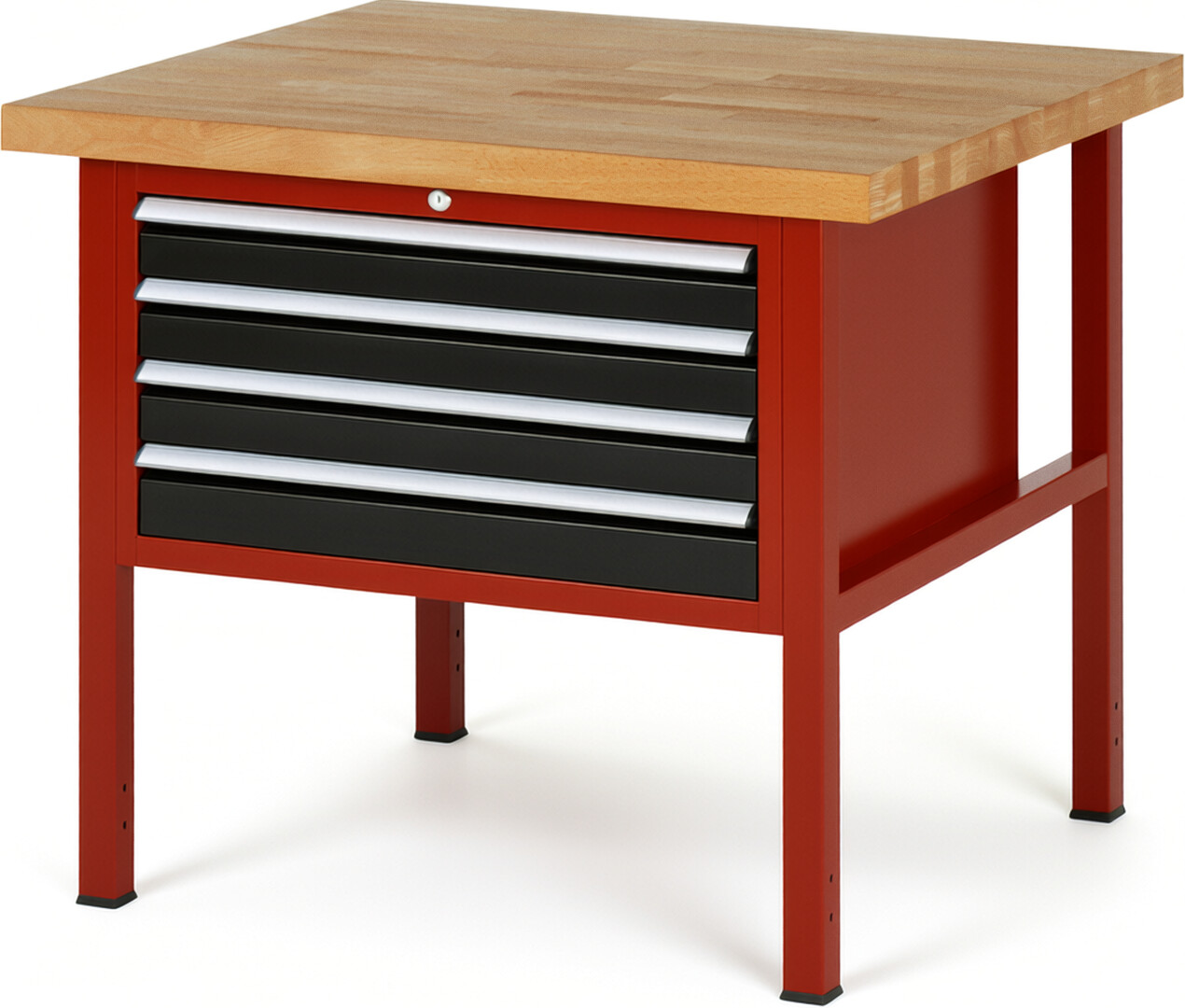Werkbank Modell 8233 rot - schwarz, BxTxH 1000x900x840 mm,  Buche-Massiv Arbeitsplatte 40 mm,  4 Schubladen mit  Vollauszug 100 % und  SoftClosing