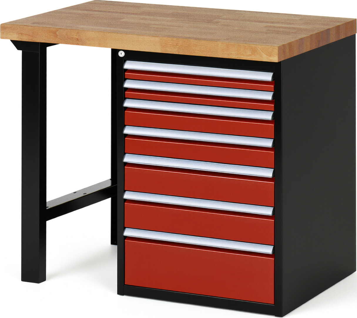 RAU Werkbank schwarz - rot - Breite 100 cm - Tiefe 70 cm - Höhe 89 cm - Buche-Massiv Arbeitsplatte 40 mm