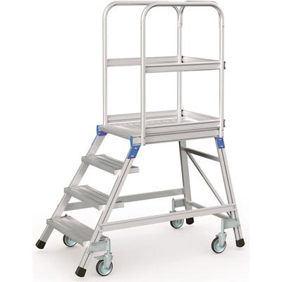 Podesttreppe fahrbar, einseitig begehbar, Podestgröße 600x800 mm, 4 Stufen inkl. Plattform, Standhöhe 960 mm, Gewicht 31,8 kg