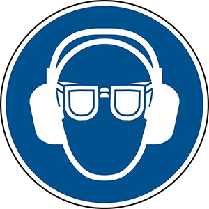 Gebotsschild, Augen- und Gehörschutz benutzen