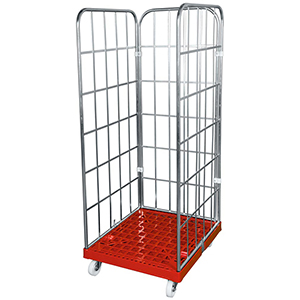 Rollbox, 3-seitig, Nutzhöhe 1650 mm, BxTxH 810x720x1850 mm, Bodenplatte aus HDPE, RAL 3000 feuerrot