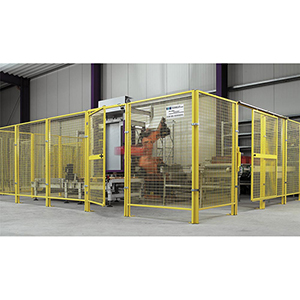 Schiebetür für Maschinenschutzgitter, Magnetverschluss, BxH 2000x2000 mm, RAL 1018 zinkgelb