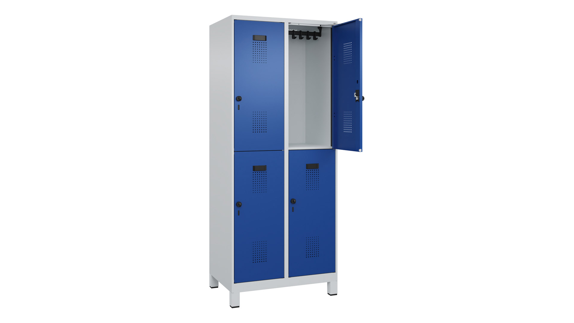 Garderobenspind doppelstöckig, Breite 80 cm, Höhe 195 cm, Tiefe 50 cm, 4 Fächer