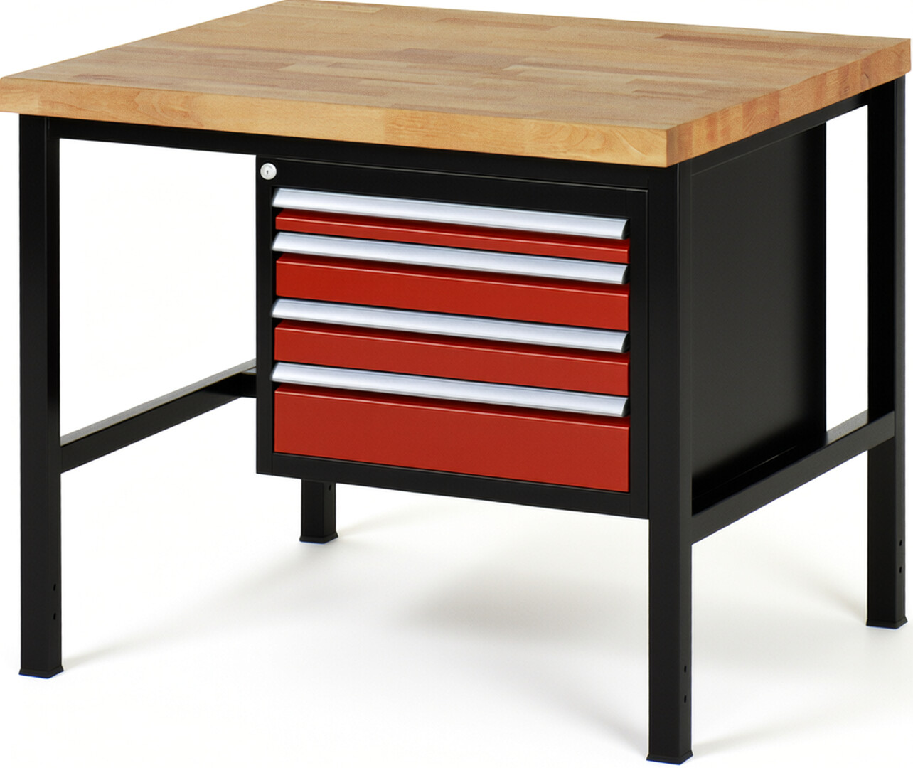 RAU Werkbank schwarz - rot - Breite 100 cm - Tiefe 90 cm - Höhe 104 cm - Buche-Massiv Arbeitsplatte 40 mm