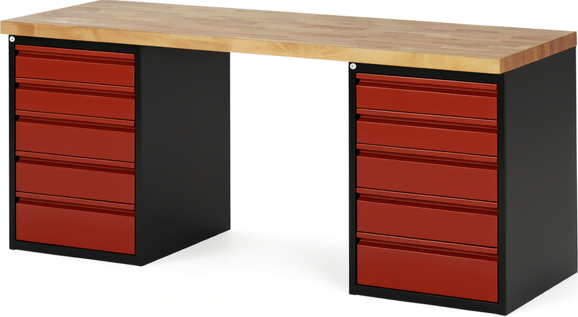 RAU Werkbank schwarz - rot - Breite 200 cm - Tiefe 70 cm - Höhe 84 cm - Buche-Massiv Arbeitsplatte 40 mm