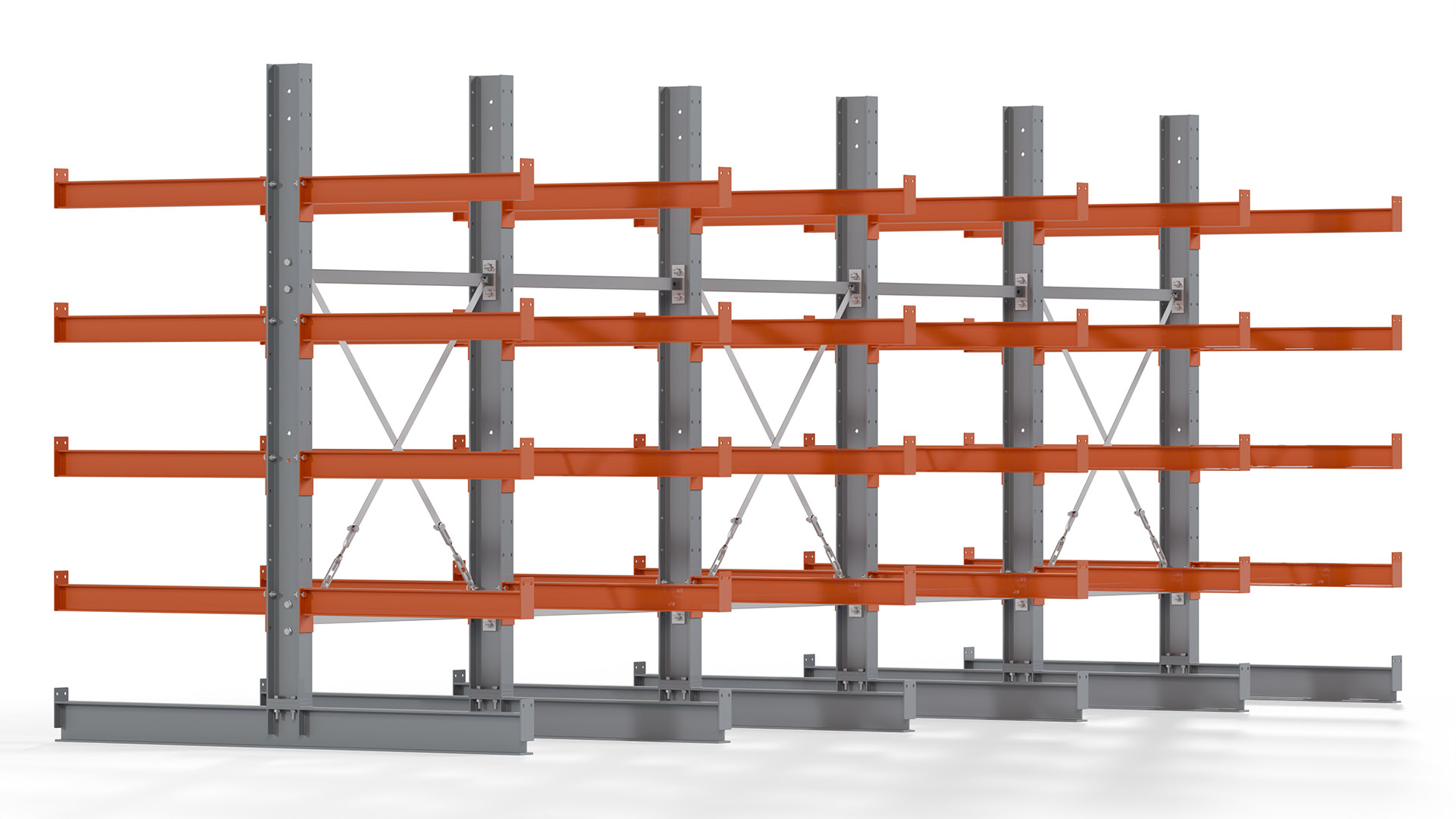 Kragarmregal KARL basic - lackiert - Breite: 500 cm - Höhe: 200 cm - Tiefe: 80 cm - Traglast je Kragarm: 550 kg - beidseitig