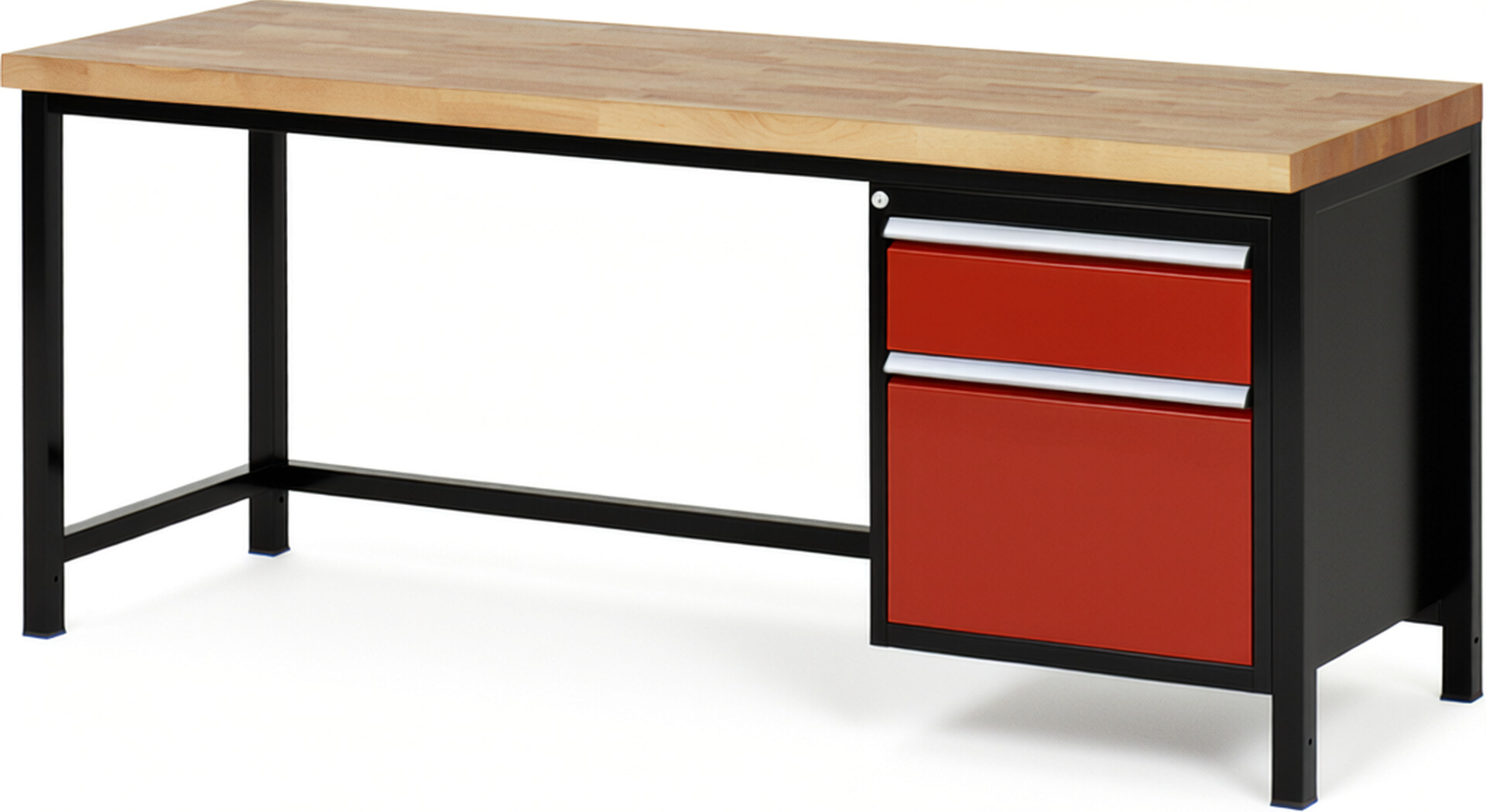 RAU Werkbank schwarz - rot - Breite 200 cm - Tiefe 70 cm - Höhe 104 cm - Buche-Massiv Arbeitsplatte 40 mm