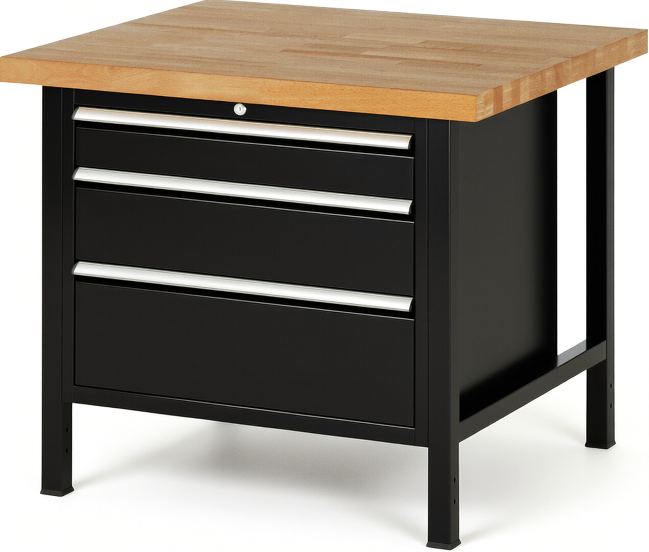 Werkbank Modell 8259 schwarz, BxTxH 1000x900x840 mm,  Buche-Massiv Arbeitsplatte 40 mm,  3 Schubladen mit  Vollauszug 100 % und  SoftClosing