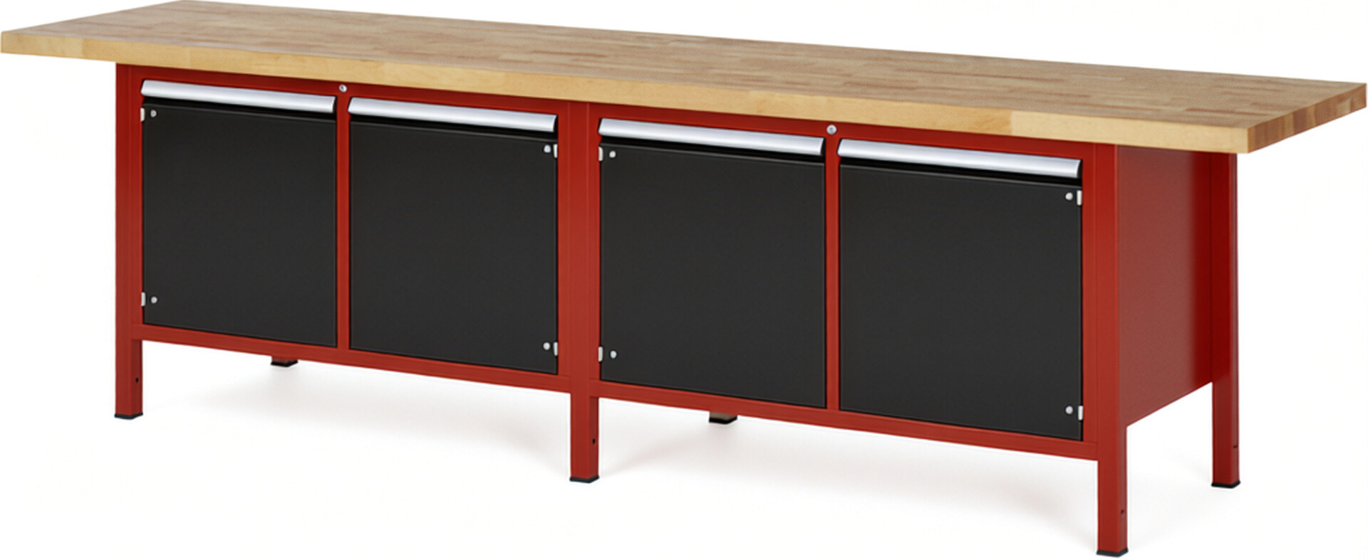 Werkbank Modell 8465 rot - schwarz, BxTxH 3000x700x840-1040 mm,  Buche-Massiv Arbeitsplatte 40 mm