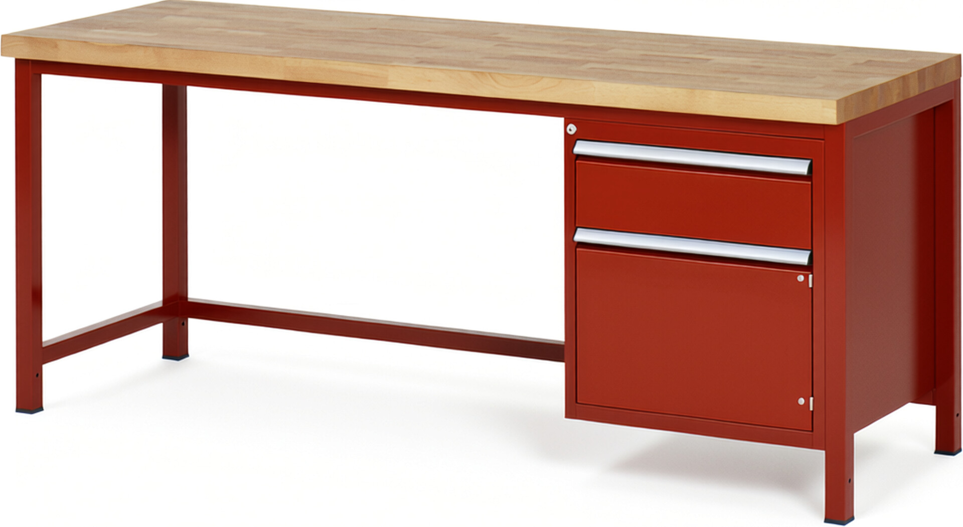 Werkbank Modell 8152 rot, BxTxH 2000x700x840-1040 mm,  Buche-Massiv Arbeitsplatte 40 mm,  1 Schublade mit  Auszug 90 %