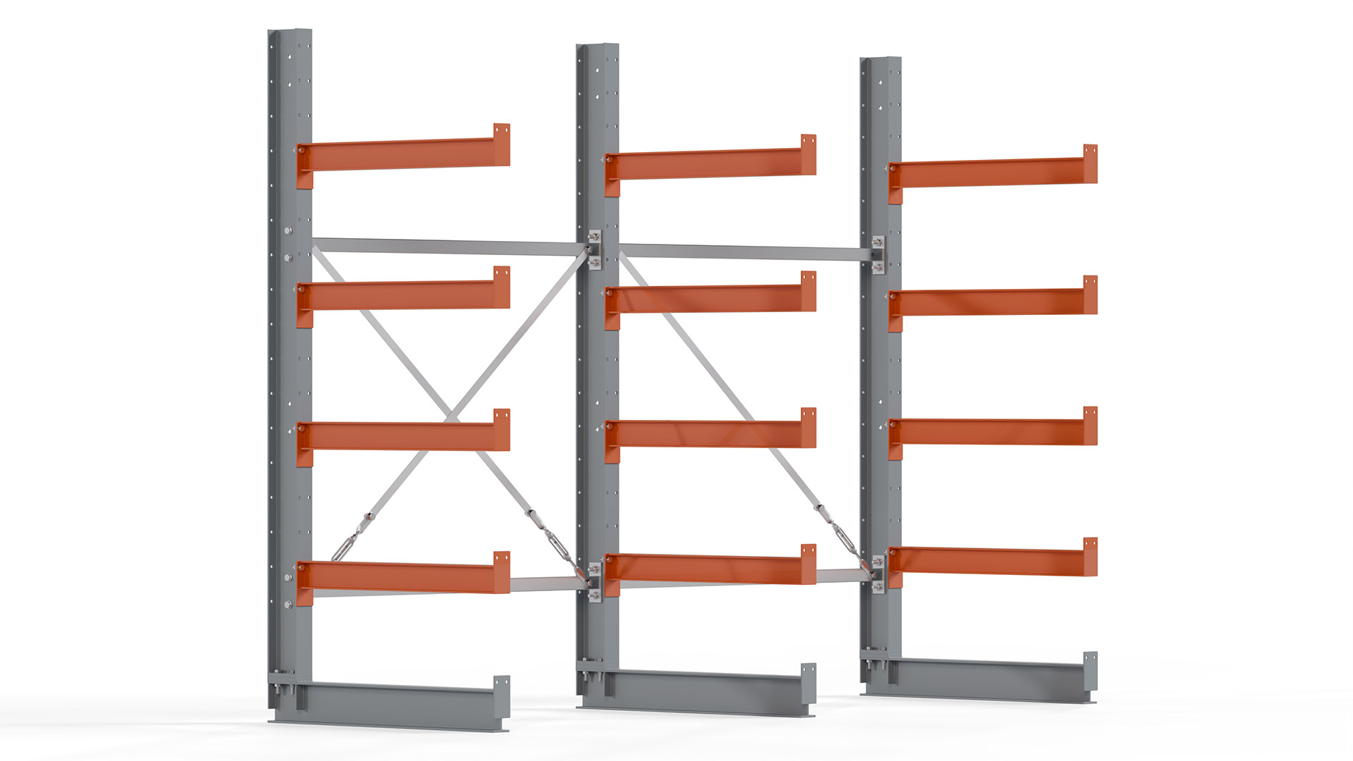 Kragarmregal KARL basic - lackiert - Breite: 256 cm - Höhe: 200 cm - Tiefe: 80 cm - Traglast je Kragarm: 550 kg - einseitig