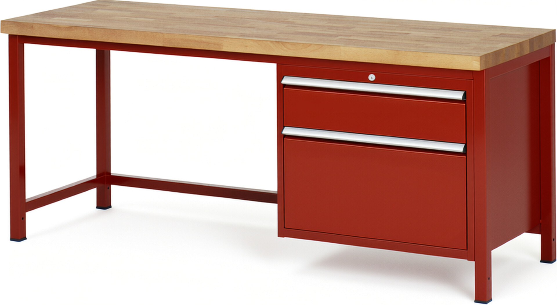 Werkbank Modell 8256 rot, BxTxH 2000x700x840 mm,  Buche-Massiv Arbeitsplatte 40 mm,  2 Schubladen mit  Auszug 90 %