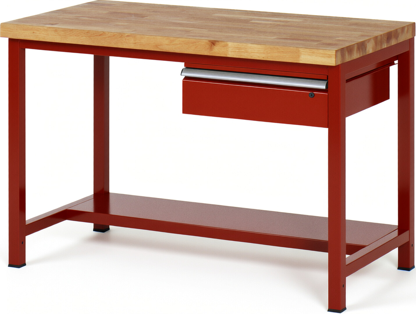 Werkbank Modell 8001 rot, BxTxH 1250x700x840 mm,  Buche-Massiv Arbeitsplatte 40 mm,  1 Schublade mit  Auszug 90 %