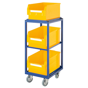 Beistell- und Kommissionierwagen, BxTxH 383x485x923 mm, 3 gerade Böden, 3 Kästen Gr. 1 gelb, Traglast 230 kg