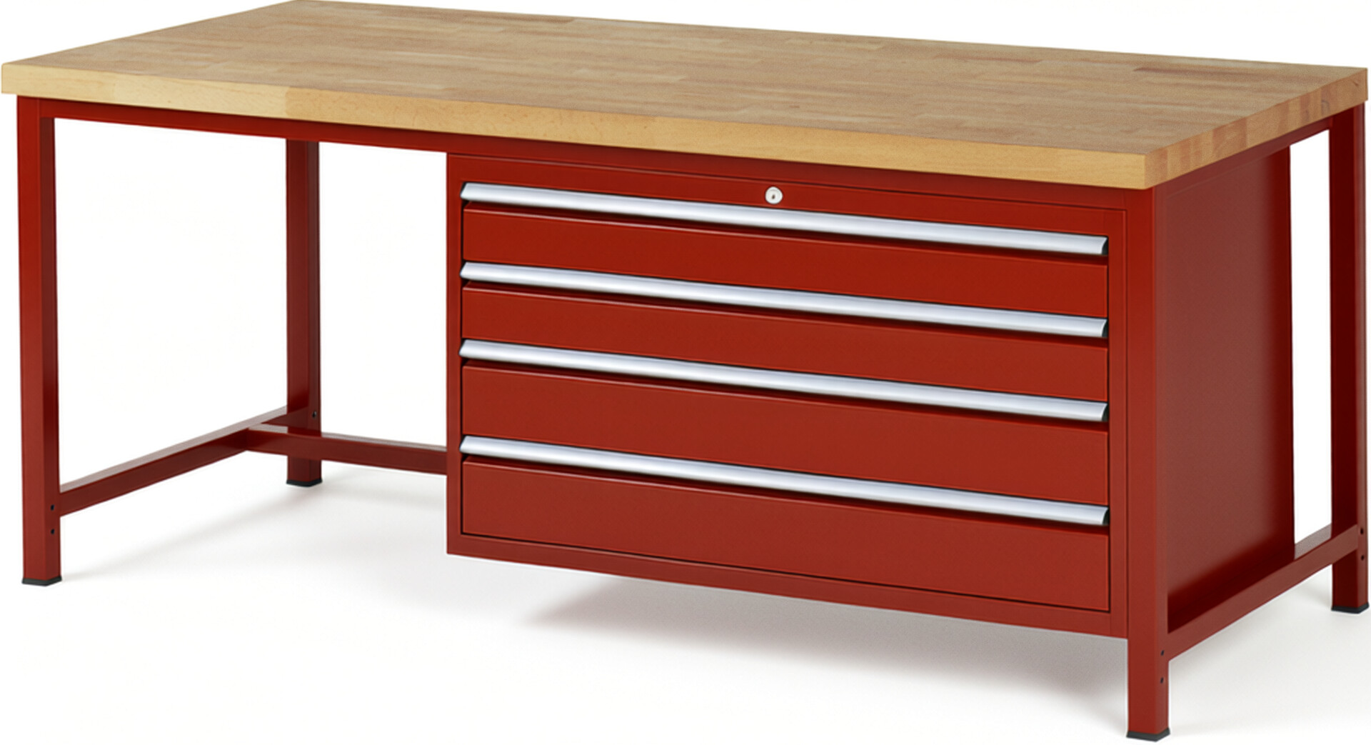 Werkbank Modell 8362 rot, BxTxH 2000x900x840-1040 mm,  Buche-Massiv Arbeitsplatte 40 mm,  4 Schubladen mit  Vollauszug 100 % und  SoftClosing
