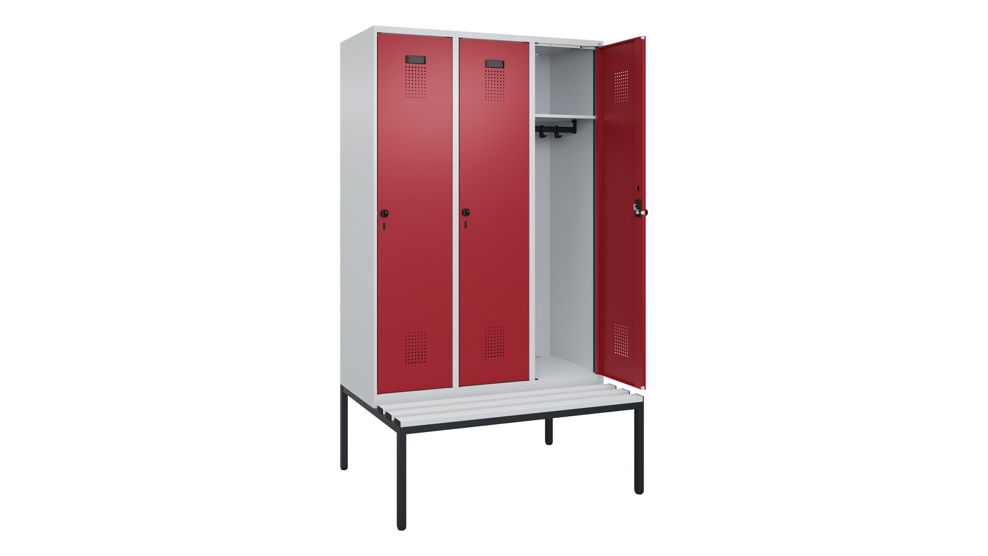 Spind - Garderobenschrank, Breite 120 cm, Höhe 212 cm, Tiefe 50 cm, 3 Abteile