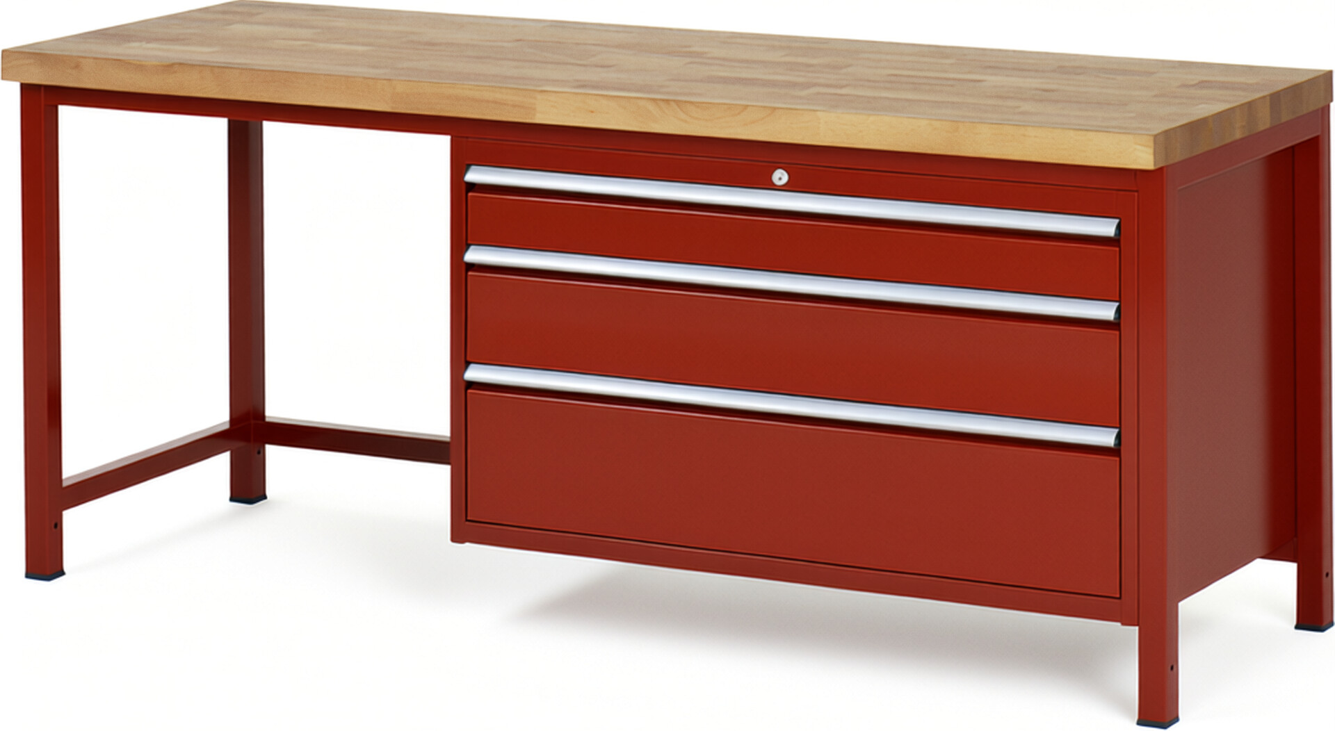 Werkbank Modell 8359 rot, BxTxH 2000x700x840-1040 mm,  Buche-Massiv Arbeitsplatte 40 mm,  3 Schubladen mit  Vollauszug 100 % und  SoftClosing