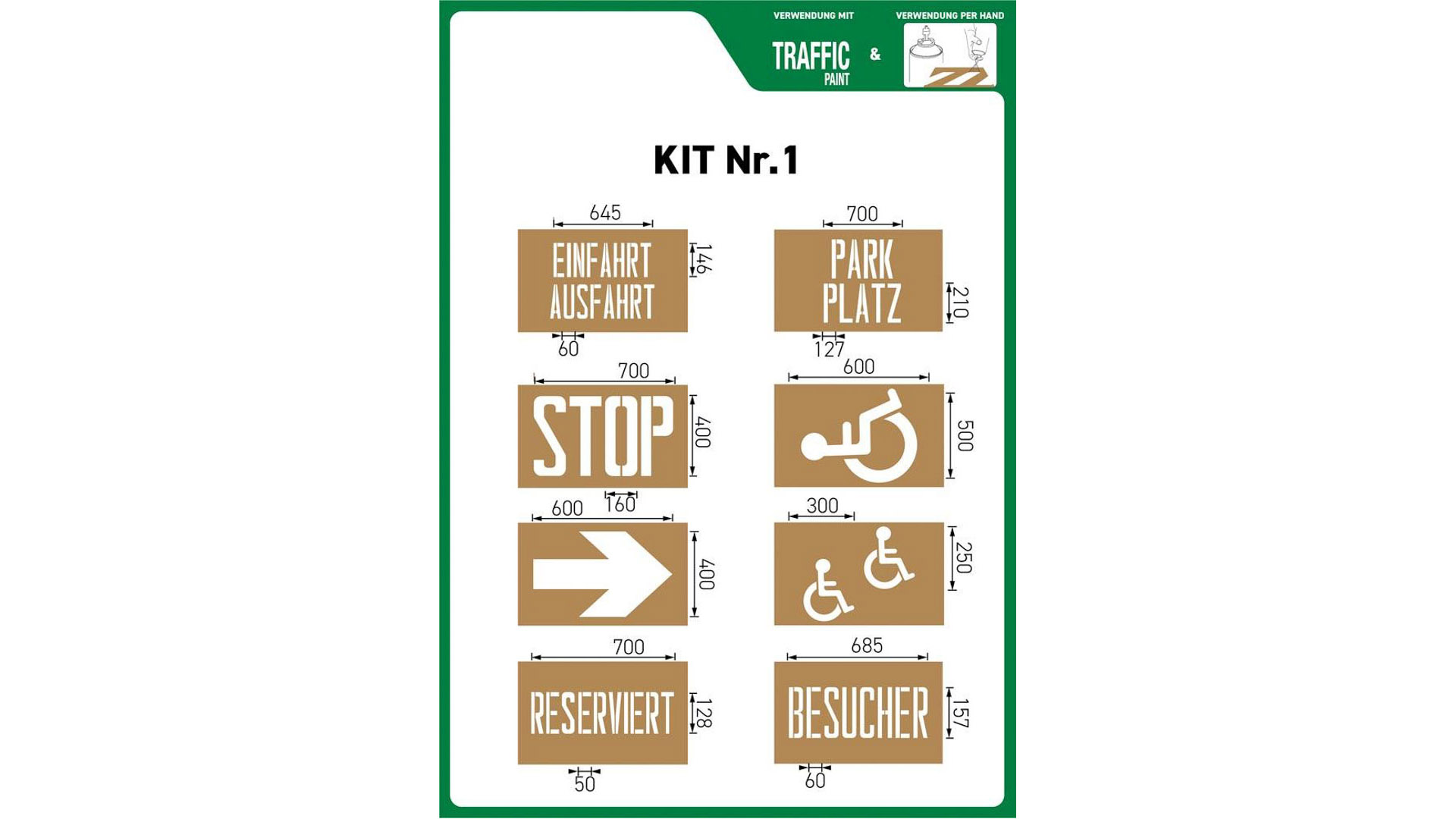 Schablonen-Set aus 8 verschiedenen Schablonen zur Regalkennzeichnung