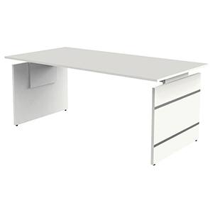 Schreibtisch, BxTxH 1800x800x680-760 mm, Wangen-Gestell weiß, Platte weiß, inkl. Kabelkanal