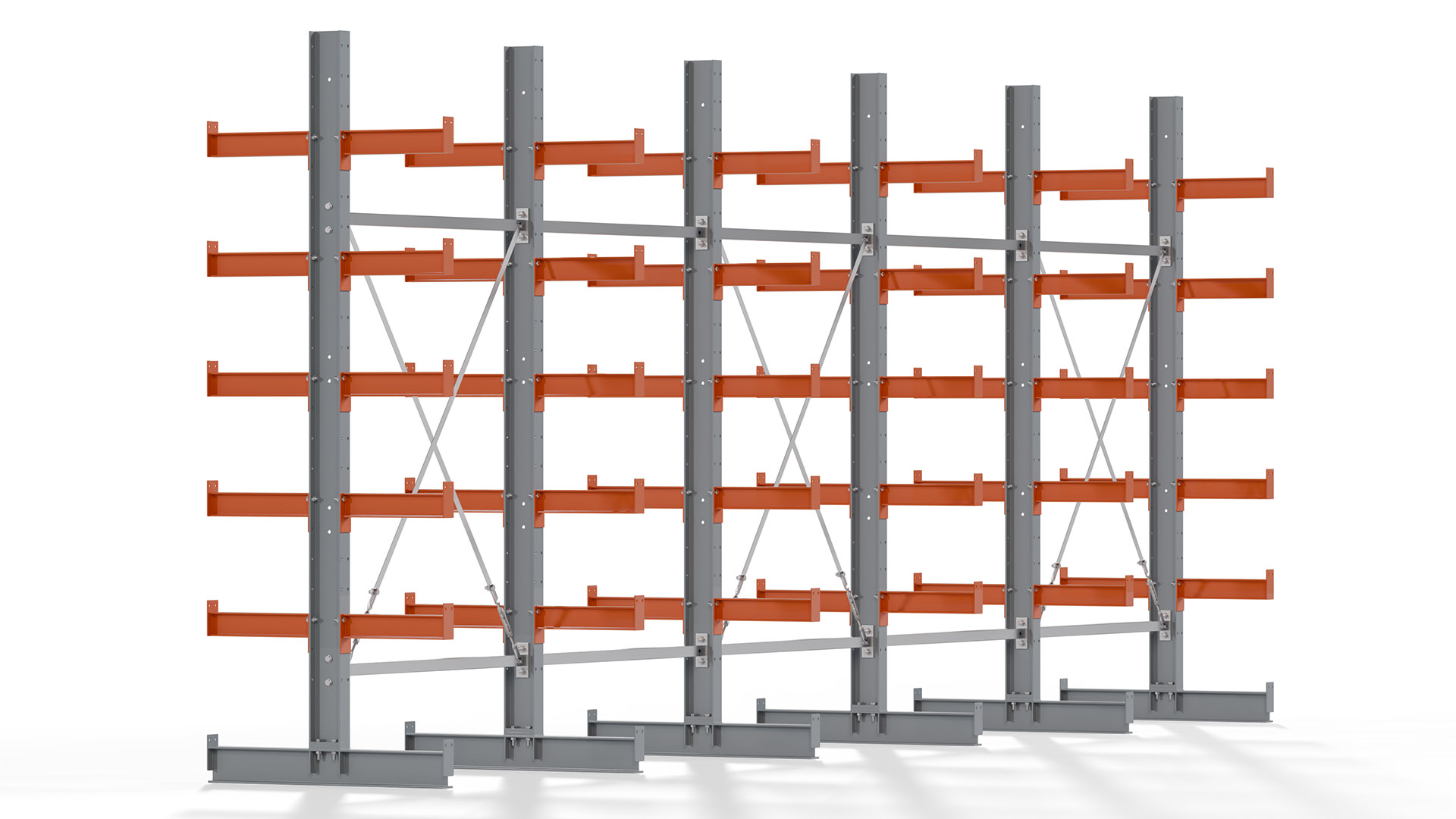 Kragarmregal KARL basic - lackiert - Breite: 640 cm - Höhe: 250 cm - Tiefe: 40 cm - Traglast je Kragarm: 1100 kg - beidseitig