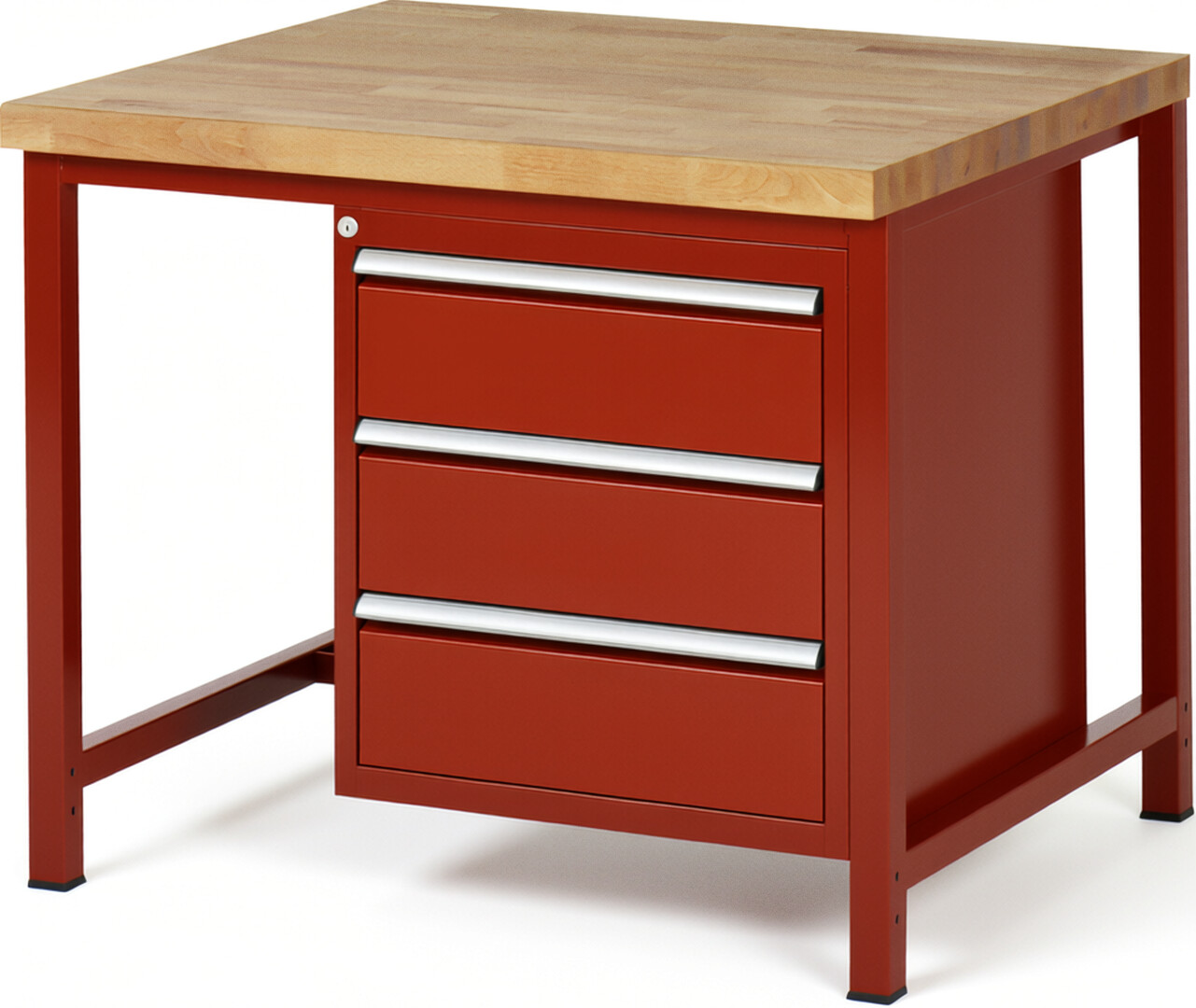 Werkbank Modell 8157 rot, BxTxH 1000x900x840 mm,  Buche-Massiv Arbeitsplatte 40 mm,  3 Schubladen mit  Vollauszug 100 % und  SoftClosing