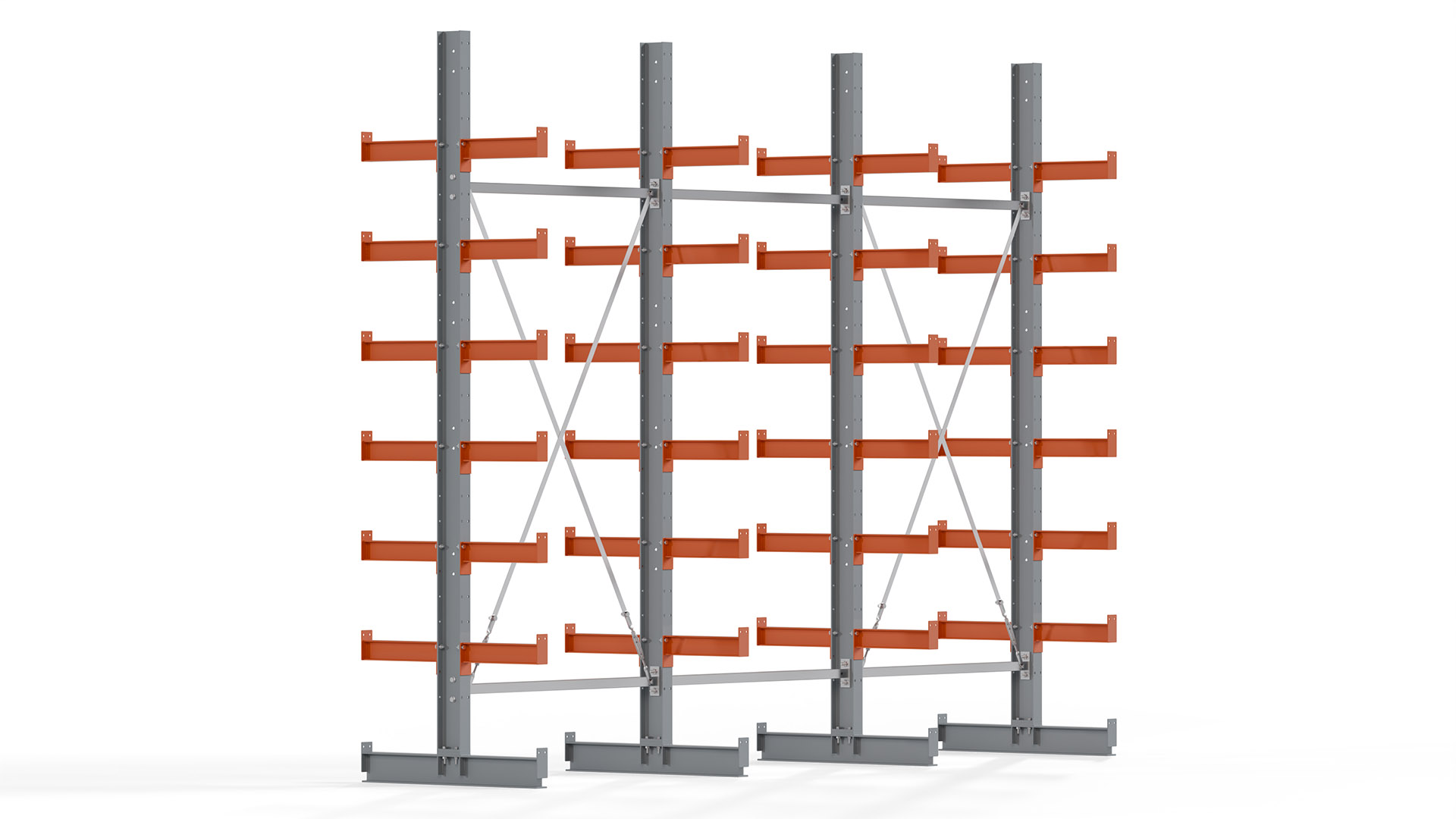 Kragarmregal KARL basic - lackiert - Breite: 384 cm - Höhe: 300 cm - Tiefe: 40 cm - Traglast je Kragarm: 1100 kg - beidseitig