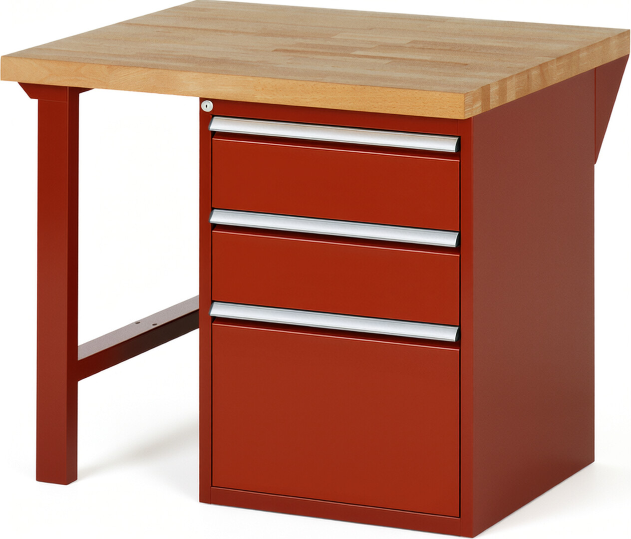 Werkbank Modell 7507 rot, BxTxH 1000x900x890 mm,  Buche-Massiv Arbeitsplatte 40 mm,  3 Schubladen mit  Vollauszug 100 % und  SoftClosing