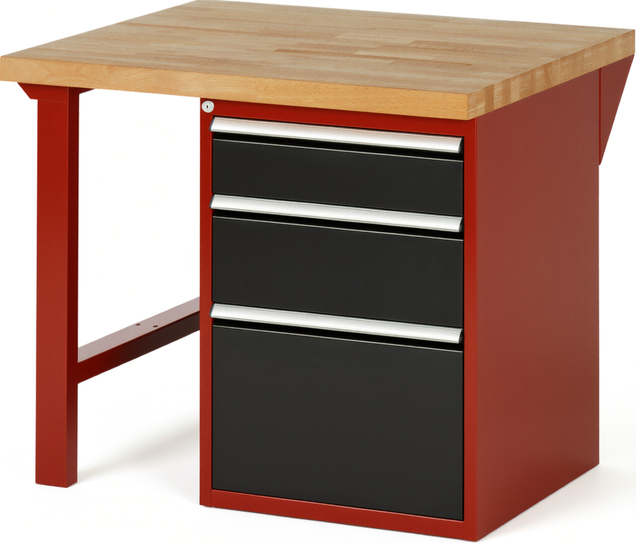 RAU Werkbank rot - schwarz - Breite 100 cm - Tiefe 90 cm - Höhe 89 cm - Buche-Massiv Arbeitsplatte 40 mm