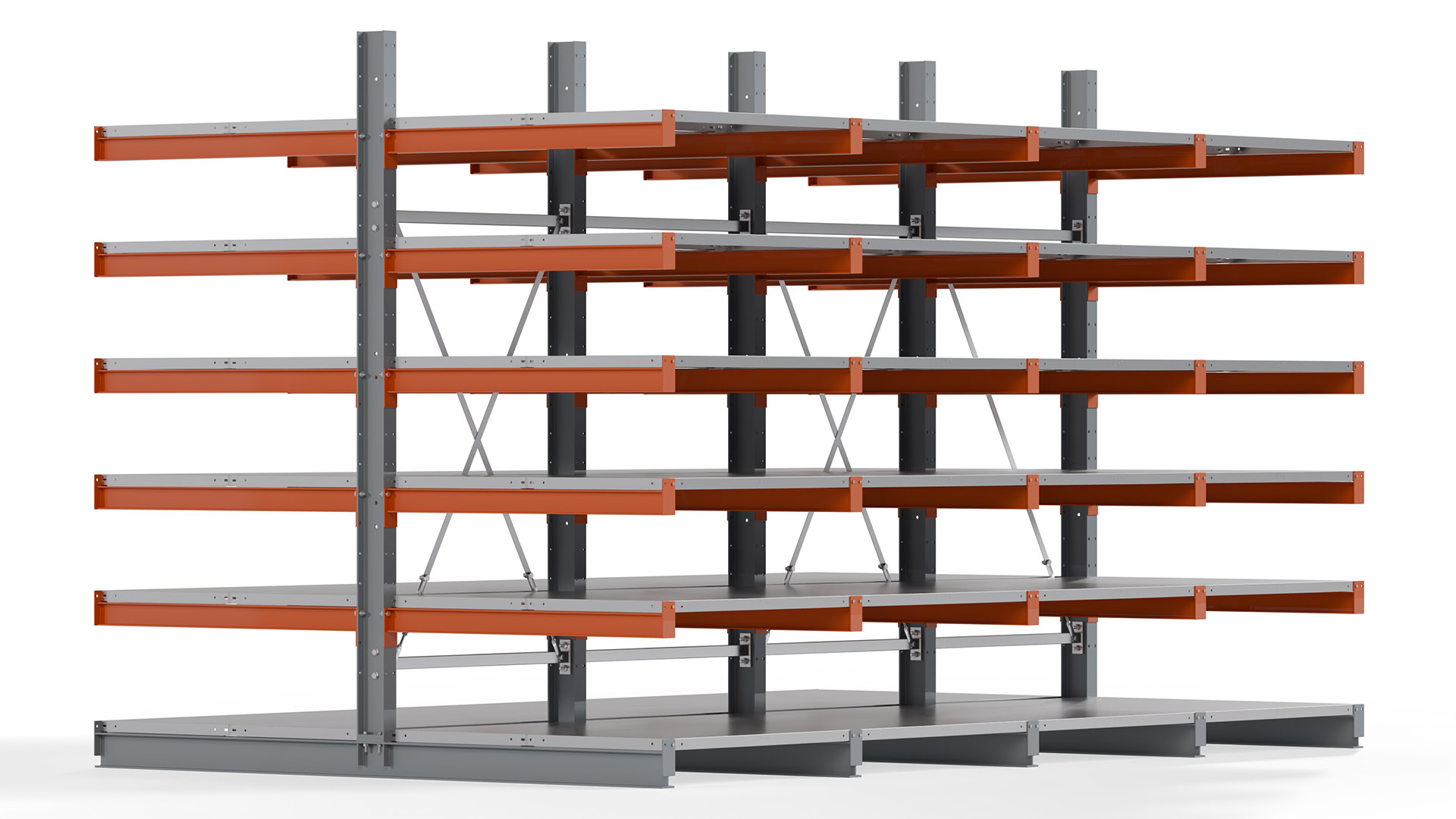 Kragarmregal KARL basic - lackiert - Breite: 400 cm - Höhe: 250 cm - Tiefe: 120 cm - Traglast je Kragarm: 370 kg - beidseitig