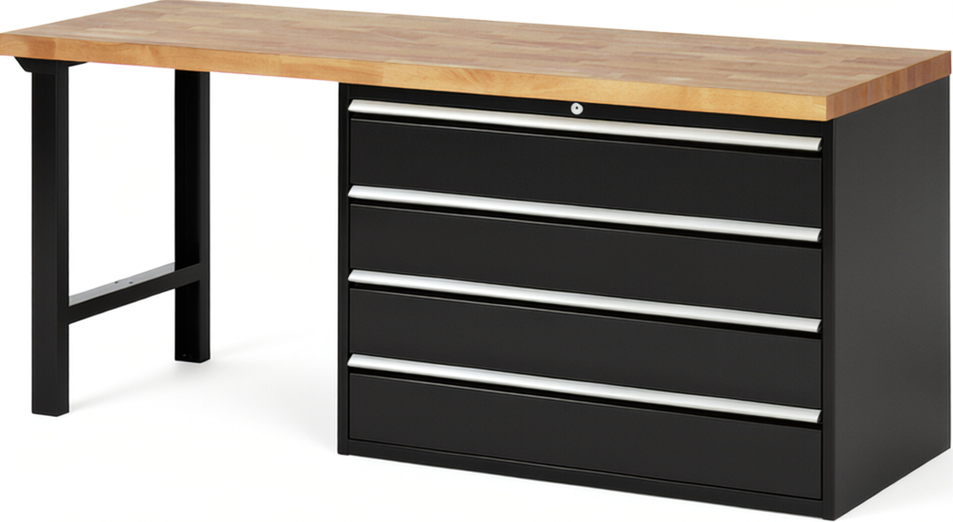 Werkbank Modell 7709 schwarz, BxTxH 2000x700x890 mm,  Buche-Massiv Arbeitsplatte 40 mm,  4 Schubladen mit  Auszug 90 %