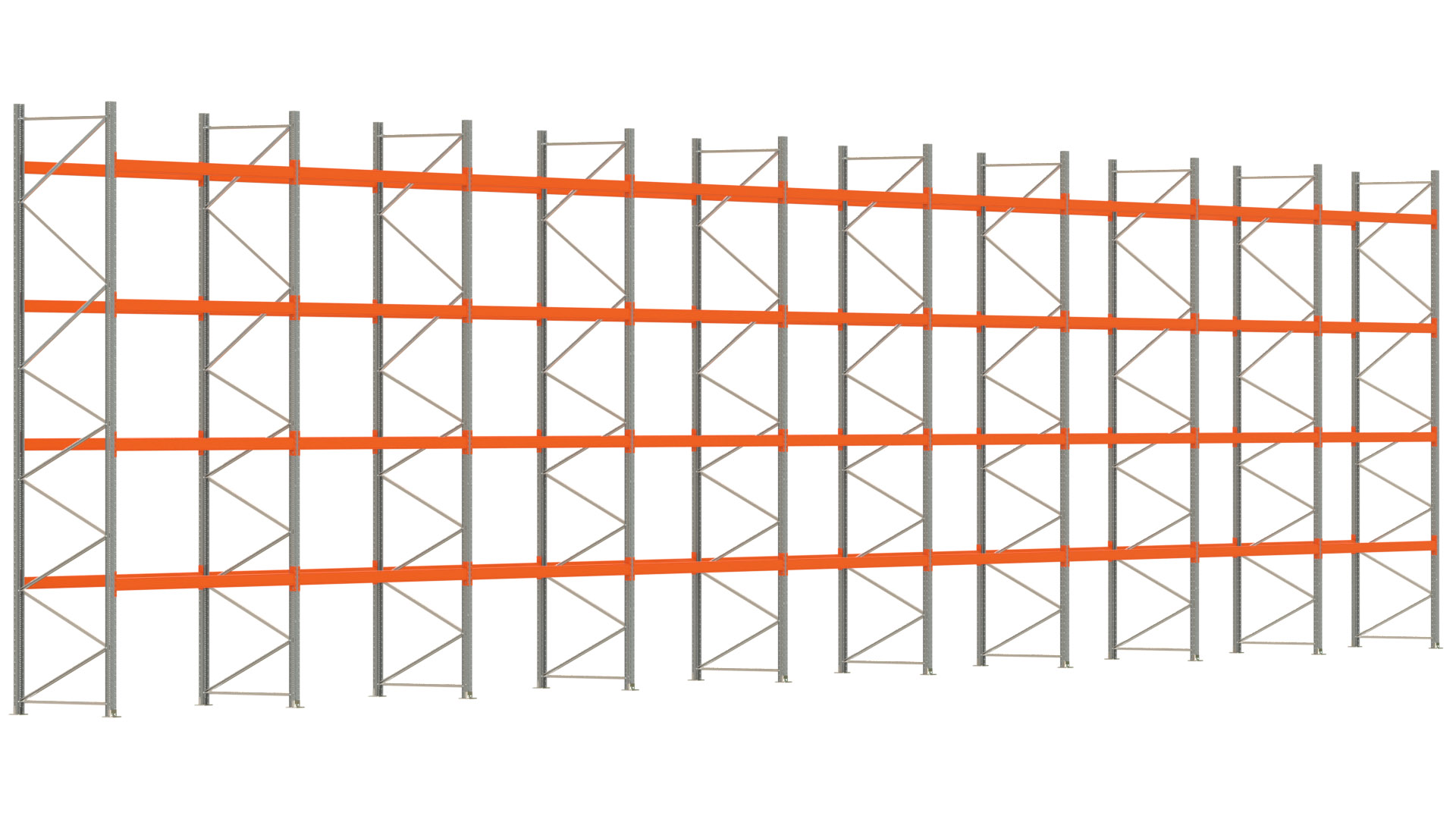 Palettenregal ARTUS - Breite 2515 cm - Höhe 550 cm - Tiefe 110 cm - Fachlast 2250 kg - 135 Palettenstellplätze