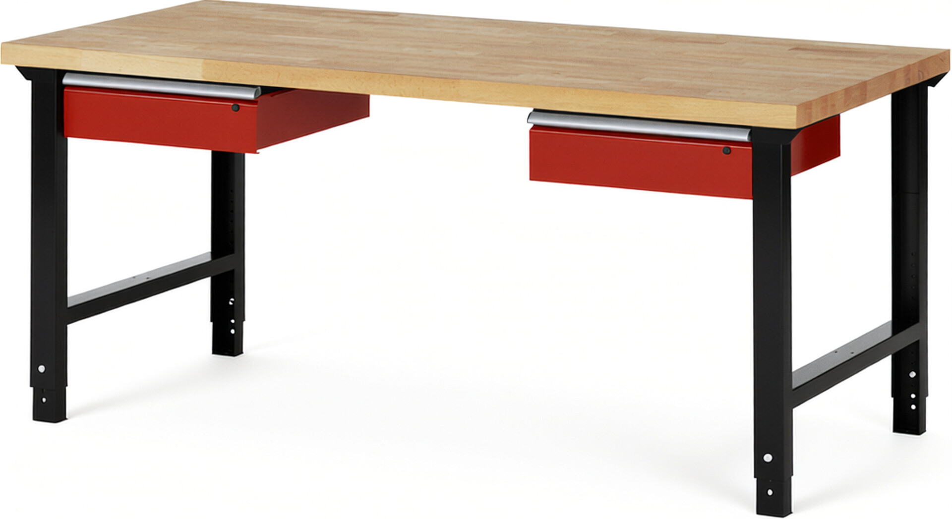 RAU Werkbank schwarz - rot - Breite 200 cm - Tiefe 90 cm - Höhe 114 cm - Buche-Massiv Arbeitsplatte 40 mm