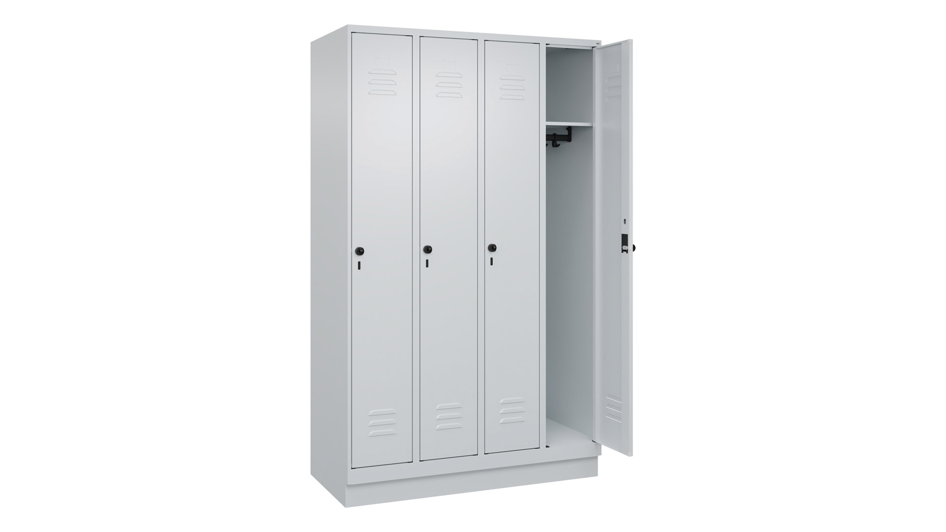 Spind - Garderobenschrank, Breite 120 cm, Höhe 195 cm, Tiefe 50 cm, 4 Abteile