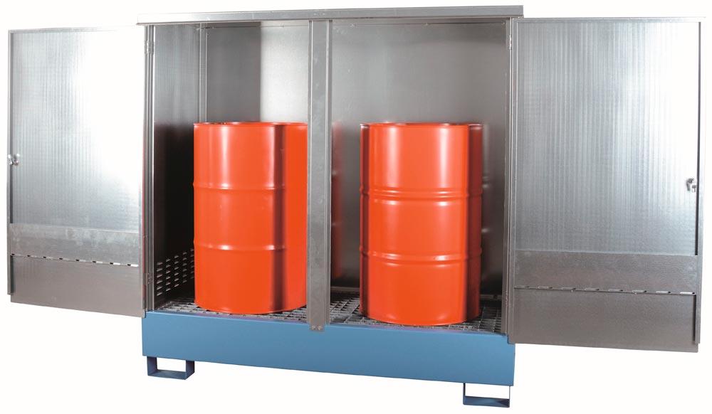 Gefahrstoffdepot, Auffangwanne mit Aufbau für 2x200l Fass