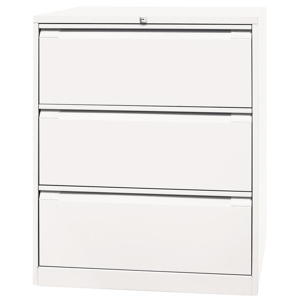 Hängeregisterschrank, BxTxH 800x622x1016 mm, doppelbahnig, 3 Schubladen, Griffleiste, verkehrsweiß