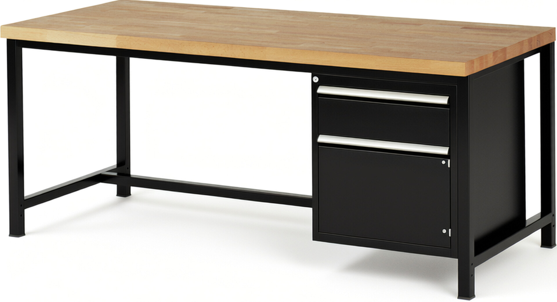 Werkbank Modell 8152 schwarz, BxTxH 2000x900x840-1040 mm,  Buche-Massiv Arbeitsplatte 40 mm,  1 Schublade mit  Auszug 90 %