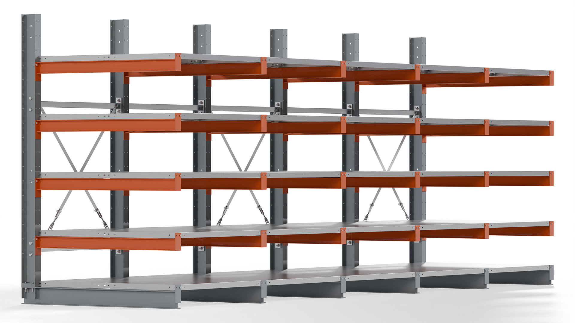 Kragarmregal KARL basic - lackiert - Breite: 500 cm - Höhe: 200 cm - Tiefe: 120 cm - Traglast je Kragarm: 370 kg - einseitig